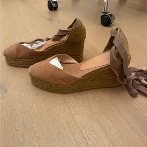 Women’s Espadrille Wedge Sandals - Brown with Ankle Tie - castaner
